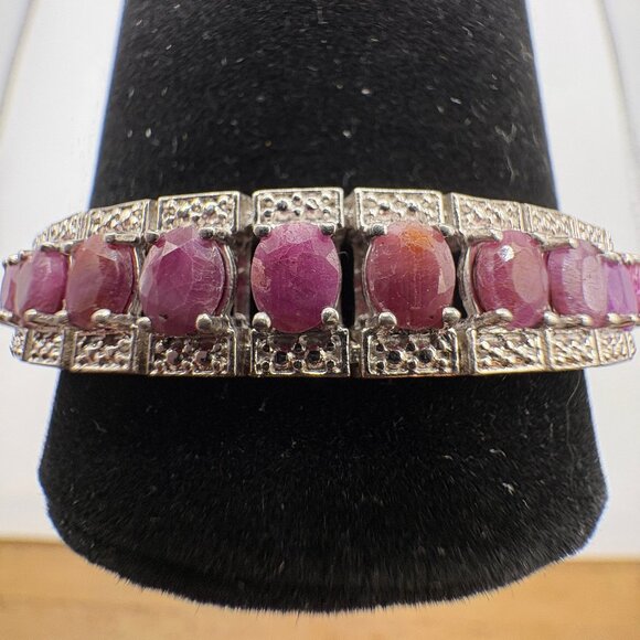 Sterling Silver Oval Ruby Tennis Bracelet 9" Length - Picture 7 of 8